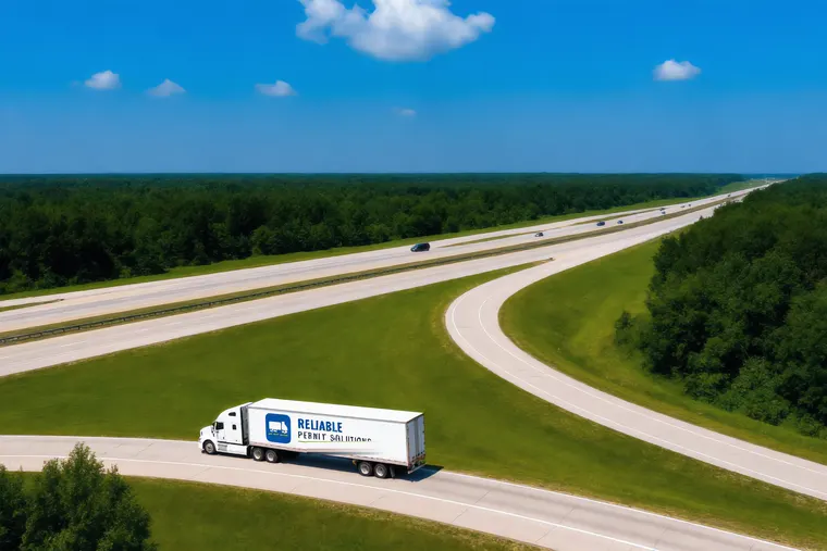 Branded truck sweeping a highway interchange